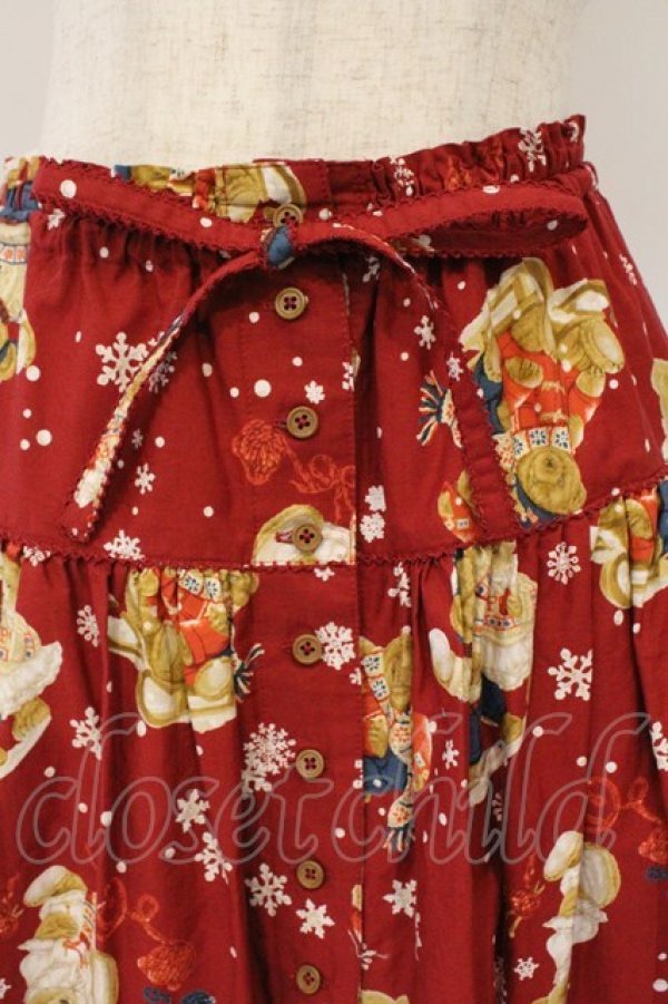 画像2: PINK HOUSE / 三つ子のくまの冬支度プリントスカート  アカ O-26-03-03-014-LO-SK-OW-OS (2)