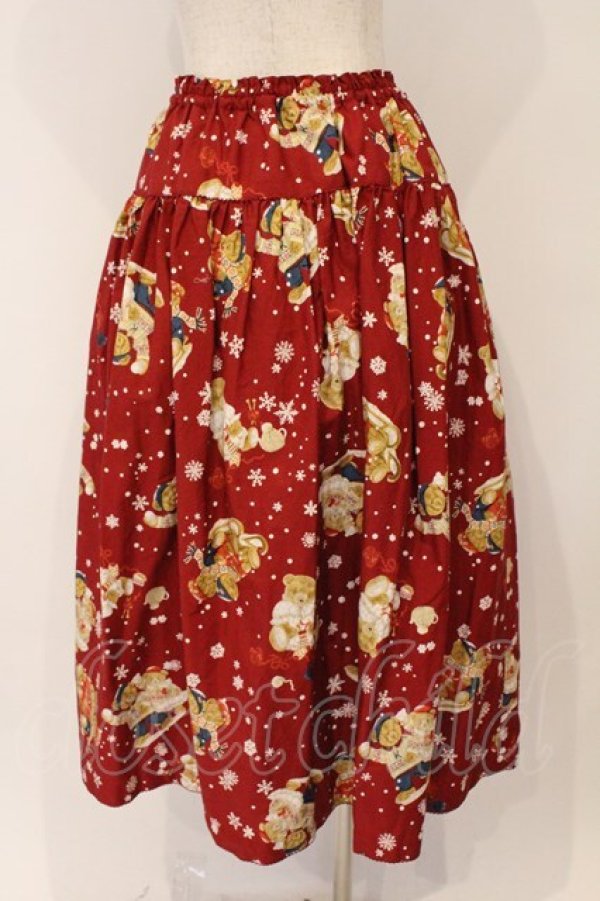 画像5: PINK HOUSE / 三つ子のくまの冬支度プリントスカート  アカ O-26-03-03-014-LO-SK-OW-OS (5)