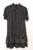 画像1: ALGONQUINS / ストライプ裾フリルシャツワンピース  ブラック O-26-03-04-043-AL-OP-IG-OS (1)