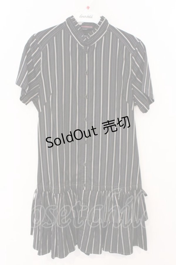 画像1: ALGONQUINS / ストライプ裾フリルシャツワンピース  ブラック O-26-03-04-043-AL-OP-IG-OS (1)