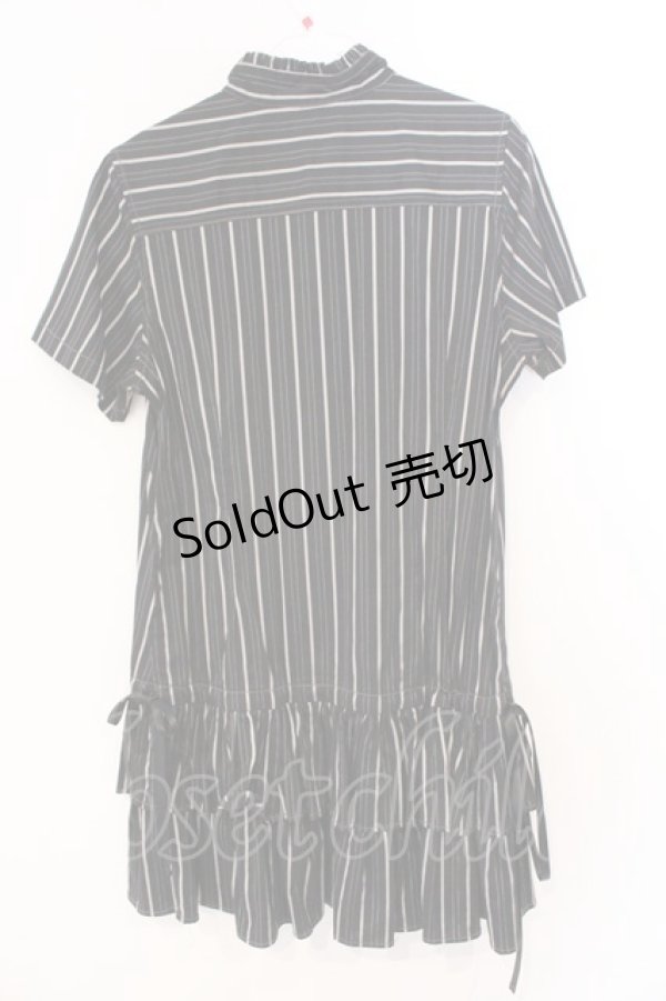 画像4: ALGONQUINS / ストライプ裾フリルシャツワンピース  ブラック O-26-03-04-043-AL-OP-IG-OS (4)