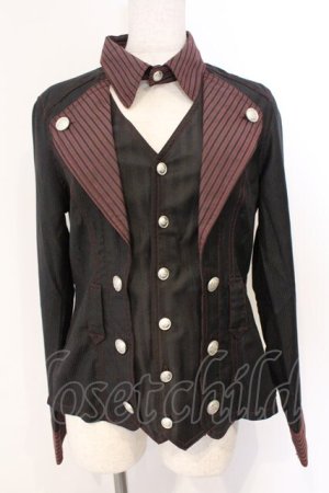 画像: ALGONQUINS / レイヤードストライプブラウス  ブラック×ワイン O-26-03-04-044-AL-BL-IG-OS