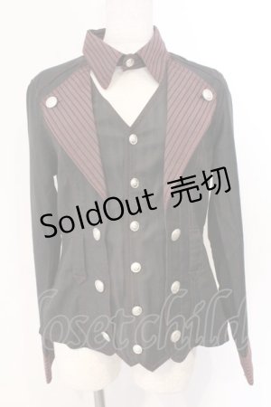 画像: ALGONQUINS / レイヤードストライプブラウス  ブラック×ワイン O-26-03-04-044-AL-BL-IG-OS