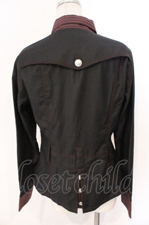 画像2: ALGONQUINS / レイヤードストライプブラウス  ブラック×ワイン O-26-03-04-044-AL-BL-IG-OS (2)