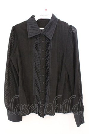 画像: ALGONQUINS / プリーツカラー異素材ブラウス  ブラック O-26-03-04-045-AL-BL-IG-OS