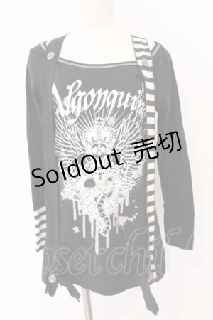 画像: ALGONQUINS / サスペンダー風カットソー  ブラック×ホワイト O-26-03-04-049-AL-TO-IG-OS