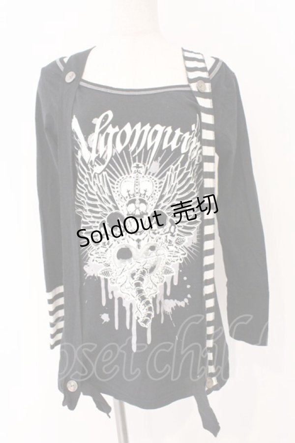 画像1: ALGONQUINS / サスペンダー風カットソー  ブラック×ホワイト O-26-03-04-049-AL-TO-IG-OS (1)