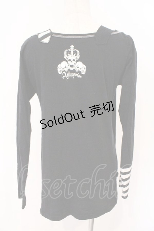 画像2: ALGONQUINS / サスペンダー風カットソー  ブラック×ホワイト O-26-03-04-049-AL-TO-IG-OS (2)