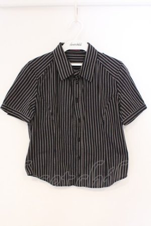 画像: ALGONQUINS / ストライプ半袖ブラウス  ブラック O-26-03-04-051-AL-BL-IG-OS