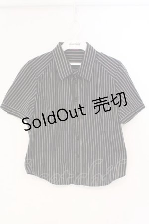 画像: ALGONQUINS / ストライプ半袖ブラウス  ブラック O-26-03-04-051-AL-BL-IG-OS