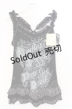 画像: ALGONQUINS / アームカバー付きフリルキャミソール  ブラック O-26-03-04-052-AL-TO-IG-OS