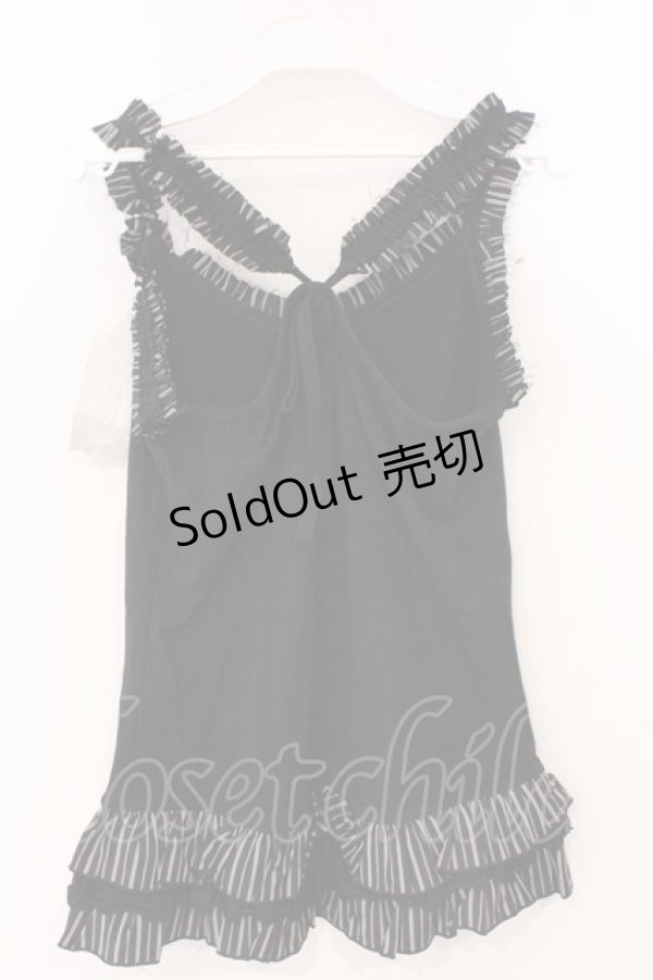 画像3: ALGONQUINS / アームカバー付きフリルキャミソール  ブラック O-26-03-04-052-AL-TO-IG-OS (3)