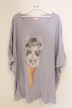 画像: Candy Stripper / ICE CAT BIG BIG TEE 2 ラベンダー O-26-03-04-057-PU-TO-IG-OS