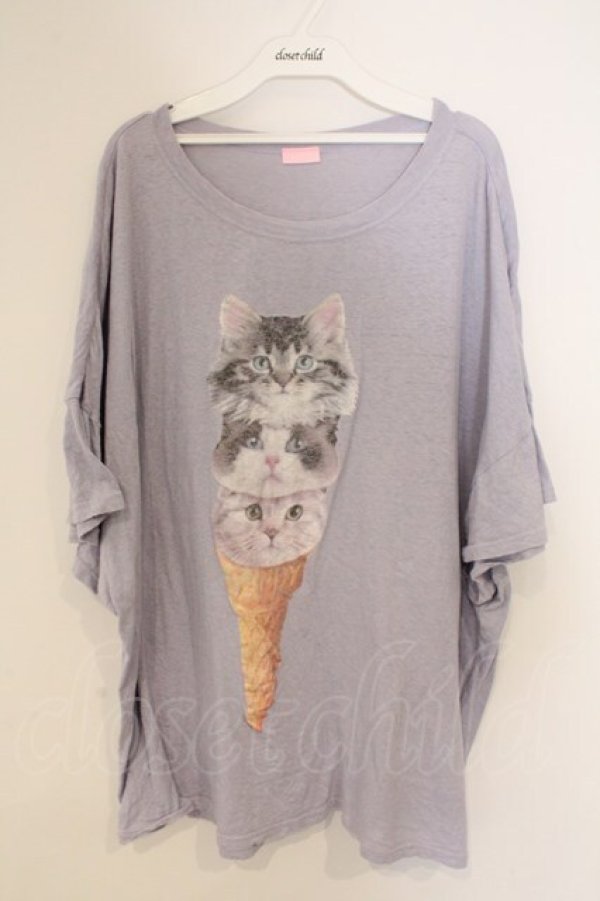 画像1: Candy Stripper / ICE CAT BIG BIG TEE 2 ラベンダー O-26-03-04-057-PU-TO-IG-OS (1)