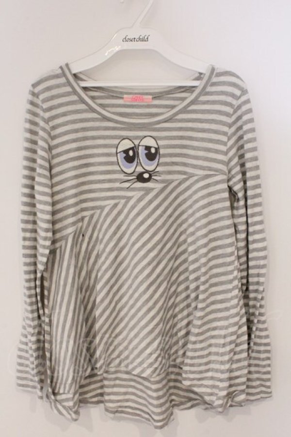 画像1: Candy Stripper / マウスワッペンボーダーカットソー 2 グレー O-26-03-04-063-PU-TO-IG-OS (1)