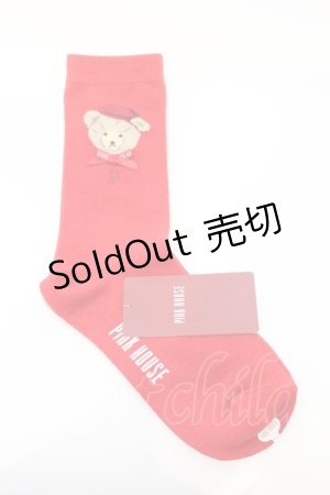 画像: PINK HOUSE / 三つ子のくま冬支度モチーフソックス  アカ O-26-03-04-003-LO-ZA-OW-ZT0308C