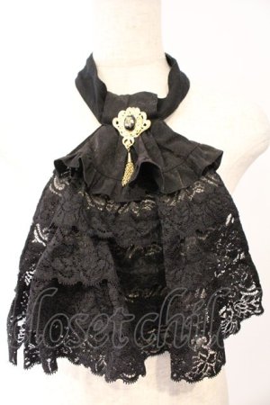 画像: MARBLE / アンティークブローチ付きゴシック調レースタイ  ブラック O-26-03-04-024-GO-ZA-IG-OS