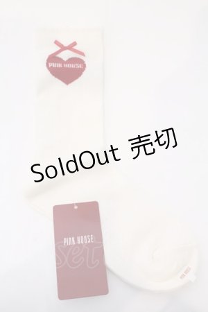 画像: PINK HOUSE / ロゴ入りハートモチーフソックス  アイボリー O-26-03-04-004-LO-ZA-OW-OS