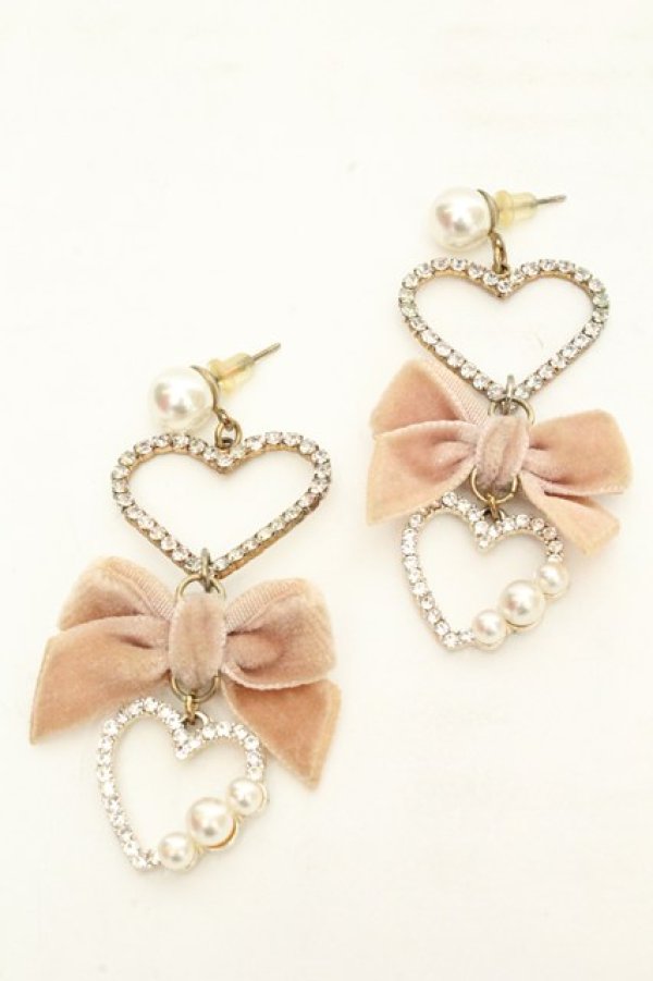 画像1: LIZ LISA / ハートリボンピアス  ピンク O-26-03-05-011-LO-AC-IG-OS (1)