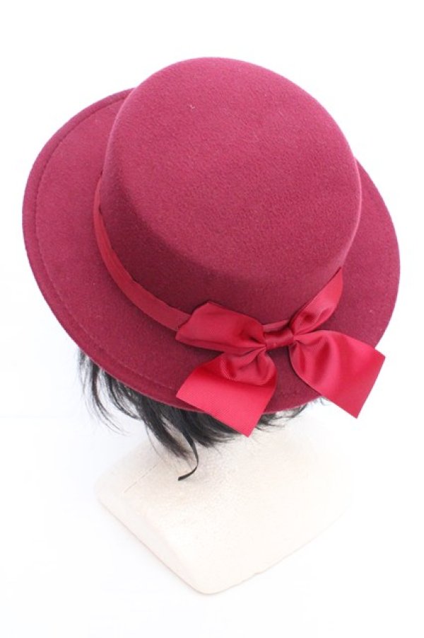 画像2: m petit by misako / TT*AMリボンカンカン帽  ワイン O-26-03-05-028-LO-AC-IG-OS (2)