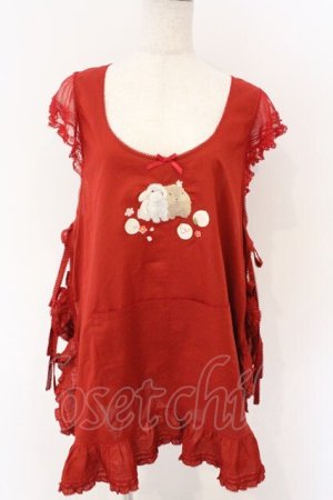 画像: PINK HOUSE / 幸見うさぎ柄ローンタブリエ  アカ O-26-03-06-033-LO-TO-IG-OS