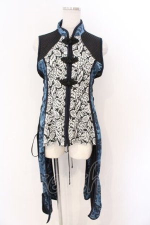 画像: Qutie Frash / チャイナロングベスト  ブラック×ブルー O-26-03-06-038-QU-JA-IG-OS