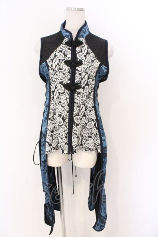 画像1: Qutie Frash / チャイナロングベスト  ブラック×ブルー O-26-03-06-038-QU-JA-IG-OS (1)