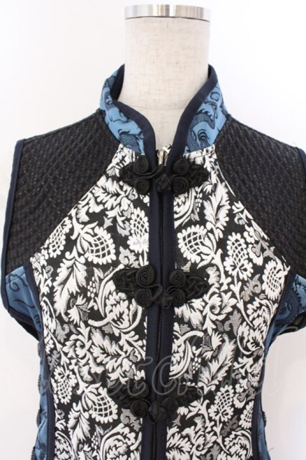 画像2: Qutie Frash / チャイナロングベスト  ブラック×ブルー O-26-03-06-038-QU-JA-IG-OS (2)