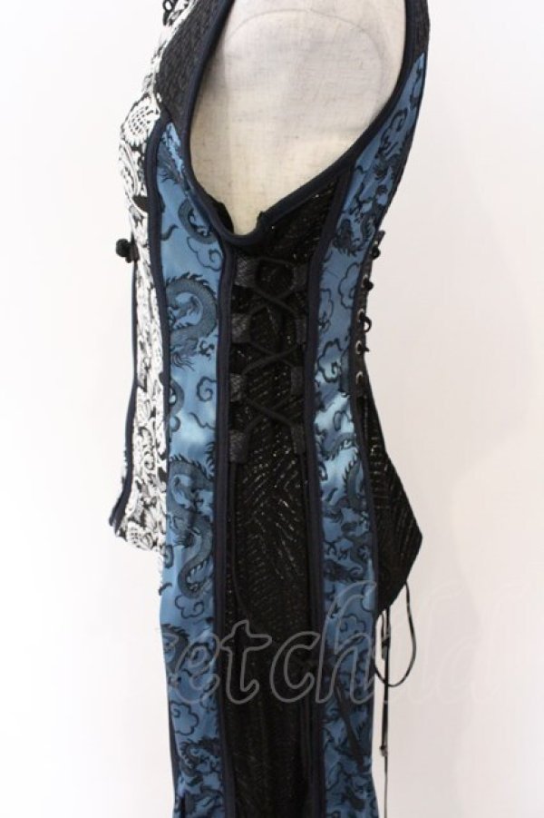 画像3: Qutie Frash / チャイナロングベスト  ブラック×ブルー O-26-03-06-038-QU-JA-IG-OS (3)