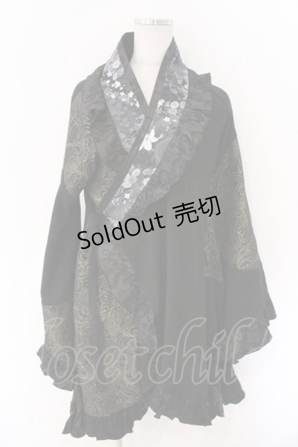 画像1: Qutie Frash / フリル着物カーディガン  ブラック×ゴールド O-26-03-06-041-QU-TO-IG-OS (1)