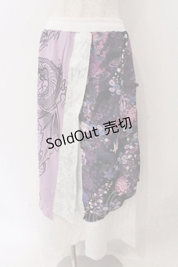 画像1: Qutie Frash / 和柄ロングスカート  ホワイト×パープル O-26-03-06-055-QU-SK-IG-OS (1)