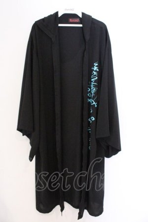 画像: Deorart / 着物袖 フードつきロングカーディガン(百目鬼) F ブラック×ブルー O-26-03-06-059-PU-OP-IG-OS