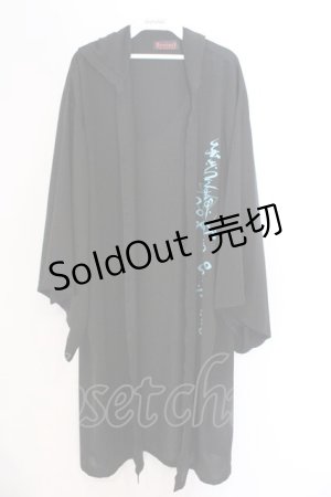 画像: Deorart / 着物袖 フードつきロングカーディガン(百目鬼) F ブラック×ブルー O-26-03-06-059-PU-OP-IG-OS