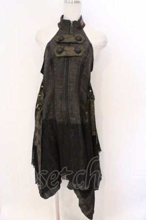 画像: Qutie Frash / ミリタリーホルターワンピース  ブラック×カーキブラウン O-26-03-06-061-QU-OP-IG-OS