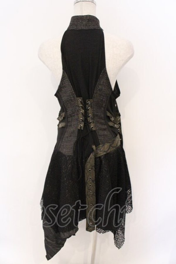 画像2: Qutie Frash / ミリタリーホルターワンピース  ブラック×カーキブラウン O-26-03-06-061-QU-OP-IG-OS (2)