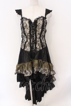 画像: Qutie Frash / コルセット風キャミワンピース  ブラック×ゴールド O-26-03-06-062-QU-OP-IG-OS