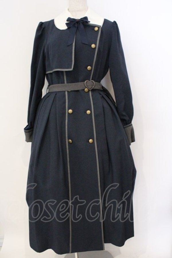 画像1: Innocent World / トレンチコート風コートワンピース L ネイビー×グレー O-26-03-06-063-IW-OP-IG-OS (1)