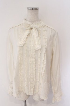 画像: PINK HOUSE / はしごレースリボンブラウス  アイボリー O-26-03-06-070-LO-BL-IG-OS