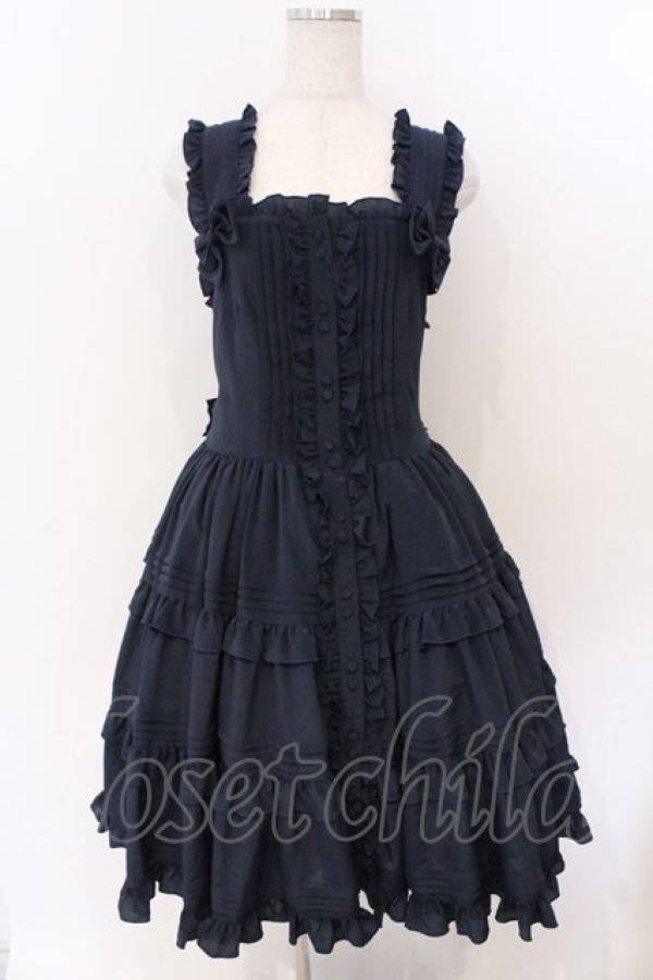 画像1: metamorphose / ピンタックティアードジャンパースカート  ネイビー O-26-03-06-008-ME-OP-IG-OS (1)