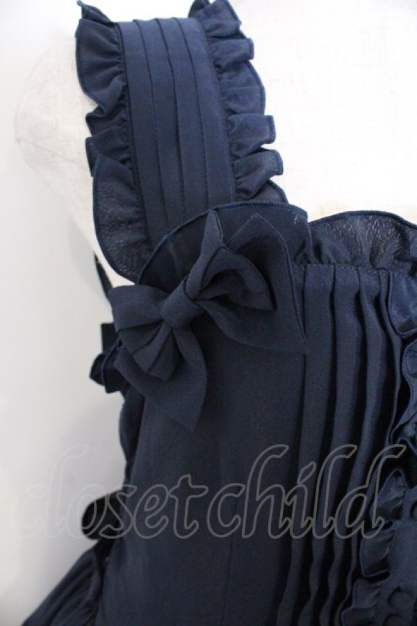 画像2: metamorphose / ピンタックティアードジャンパースカート  ネイビー O-26-03-06-008-ME-OP-IG-OS (2)