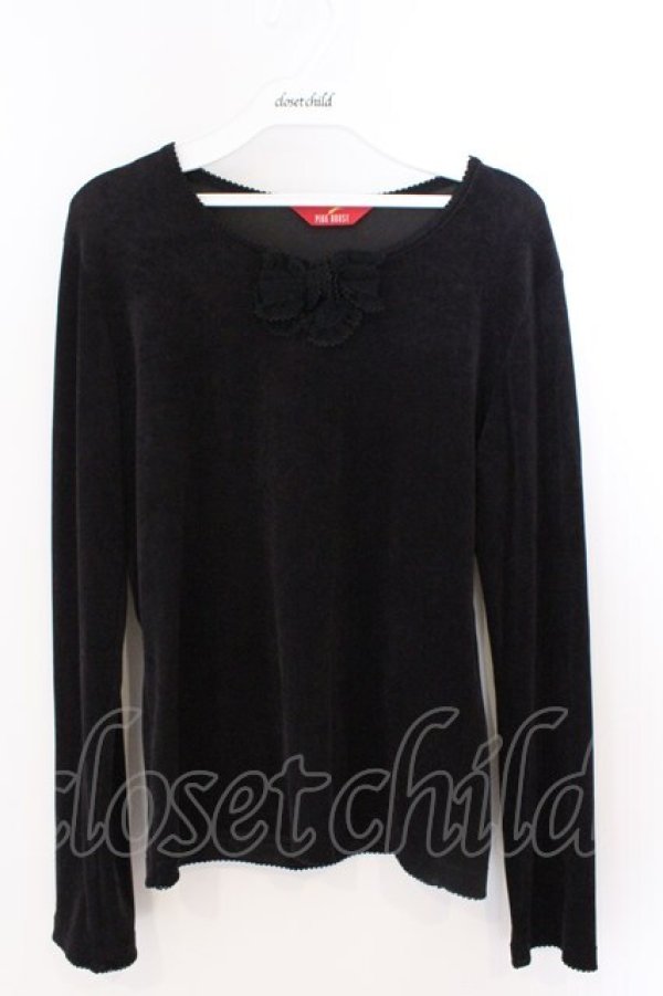 画像1: PINK HOUSE / リボン使いベロアプルオーバー M クロ O-26-03-06-016-LO-TO-OW-OS (1)