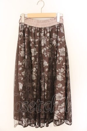 画像: axes femme / 薔薇柄チュール×レース重ねスカート F ブラウン O-26-03-06-030-AX-SK-OW-OS