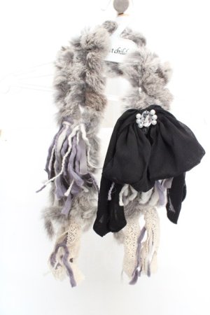 画像: axes femme / リボンラビットファーマフラー  グレー O-26-03-07-001-AX-AC-OW-OS