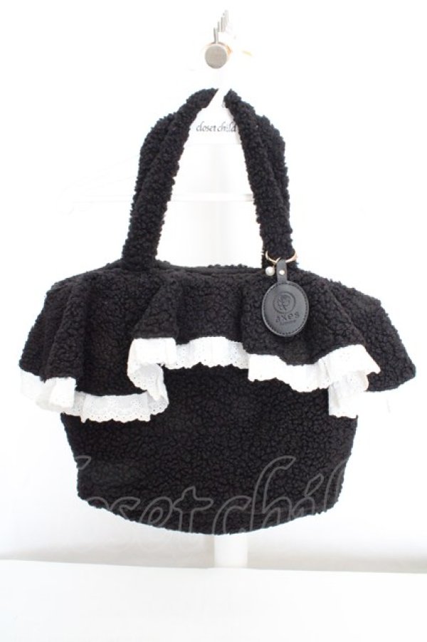 画像1: axes femme / ボアファーフリルトート  クロ O-26-03-07-035-AX-BG-OW-OS (1)