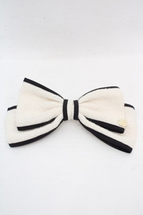 画像1: an another angelus / バイカラーリボンバレッタ  オフシロ×クロ O-26-03-07-057-CA-AC-IG-OS (1)