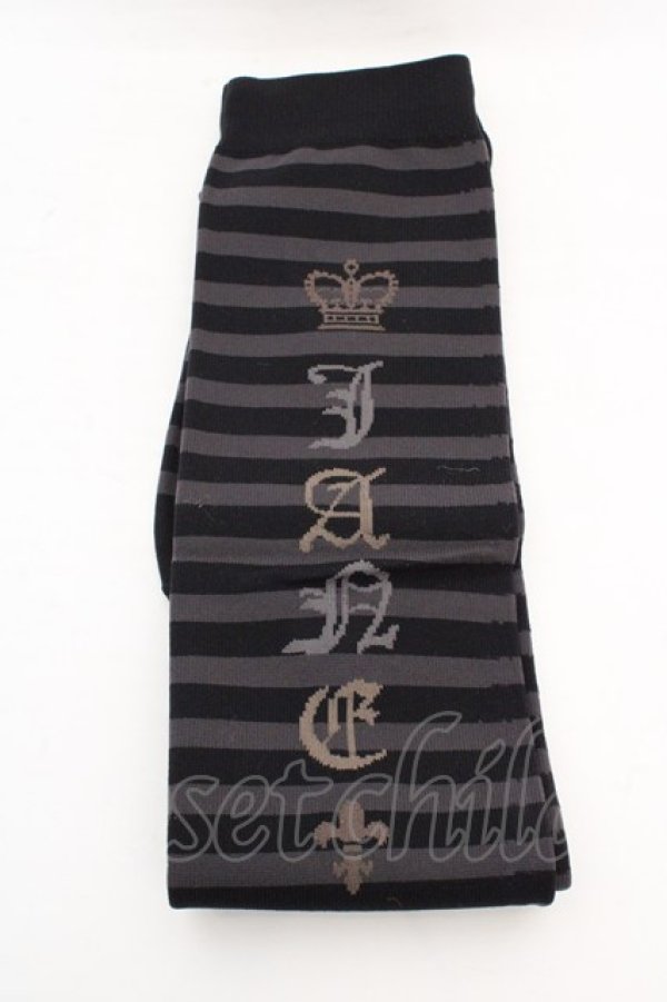 画像1: Jane Marple / サイドロゴボーダーオーバーニー  クロ O-26-03-07-064-JM-ZA-OW-OS (1)