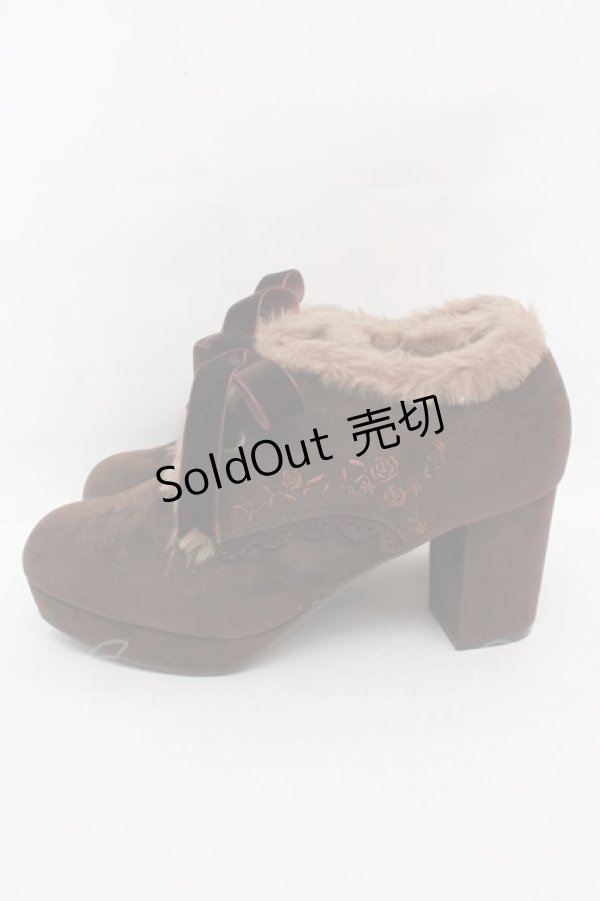 画像1: axes femme / ローズ刺繍ファーブーティ S ブラウン O-26-03-07-066-AX-SH-OW-OS (1)