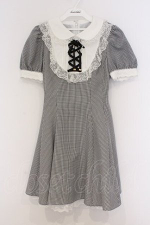 画像: Secret Honey / レースアップギンガムワンピース 2 シロｘクロ O-26-03-07-1042-CA-OP-YM-OS
