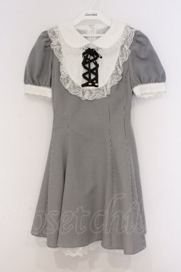画像1: Secret Honey / レースアップギンガムワンピース 2 シロｘクロ O-26-03-07-1042-CA-OP-YM-OS (1)