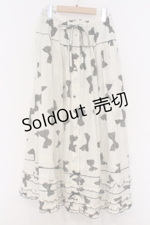 画像: PINK HOUSE / ベルベットリボンプリントスカート  シロ O-26-03-07-1045-LO-SK-OW-OS